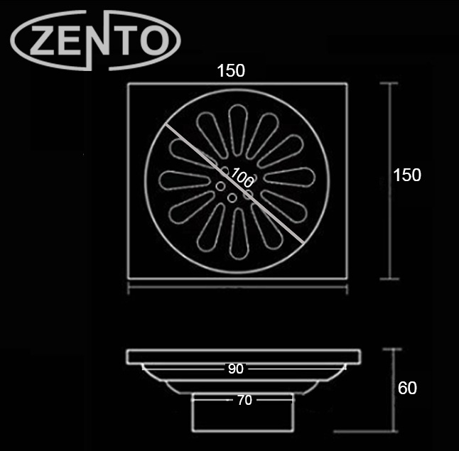 Phễu thoát sàn chống mùi hôi inox Zento TS152-L (Ảnh 10)